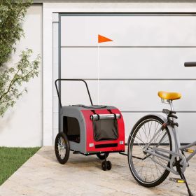 Pet Bike Trailer Red and Gray Oxford Fabric and Iron (Color: Red)