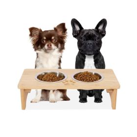 Height Small Puppy Dog Feeding Station for Messy Pets (Type: Pet Supplies, Color: Natural)